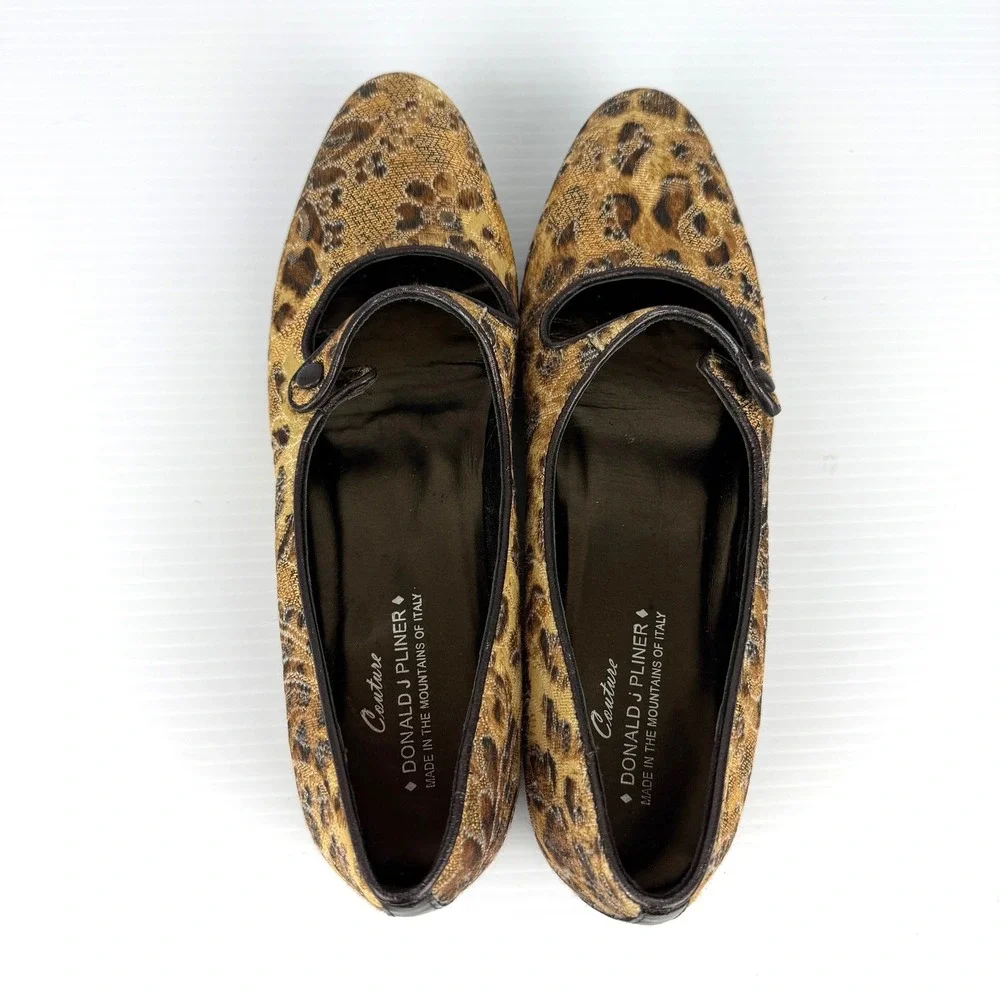 Donald‎ J Pliner Couture Henna Leopard Mary Jane Flats Jacquard Italy Size 8M